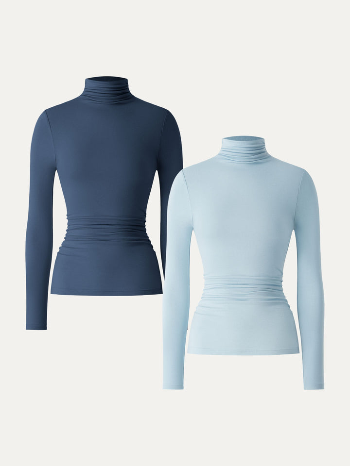Lyocell Cashmere Turtleneck Side Ruched Top