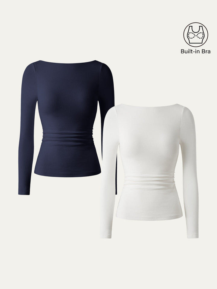 2Pcs Set Open-Back Brami Top White/Midnight Navy XS