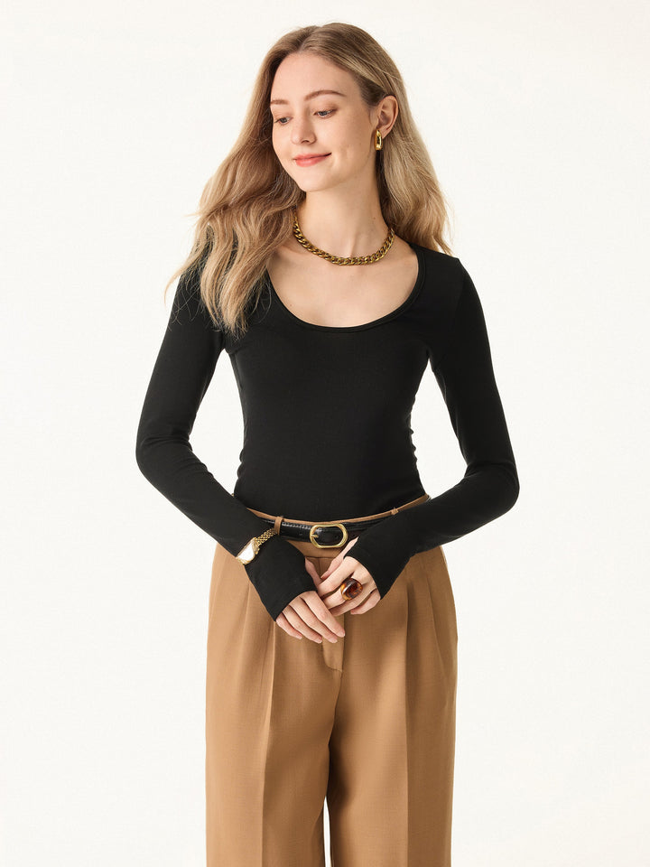 Essential Lyocell Cashmere Multi-Wear Long Sleeve Top with Thumbholes Black XS