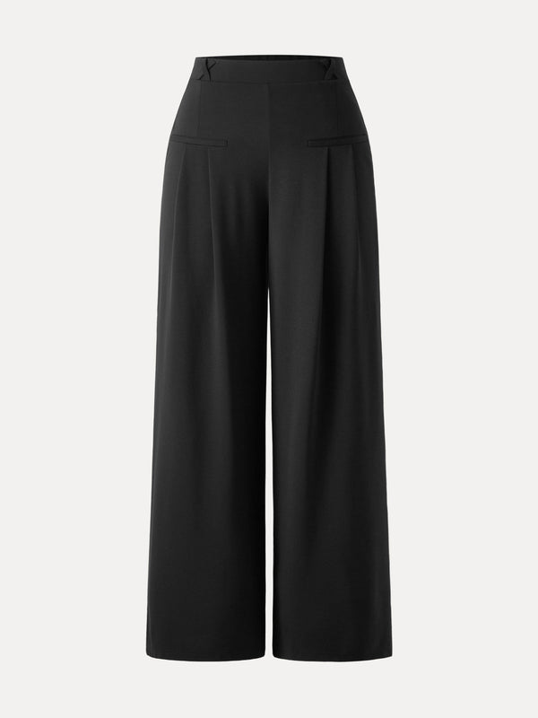 Drapey Bamboo Ponte Mid Rise Wide Leg Trouser with Pockets