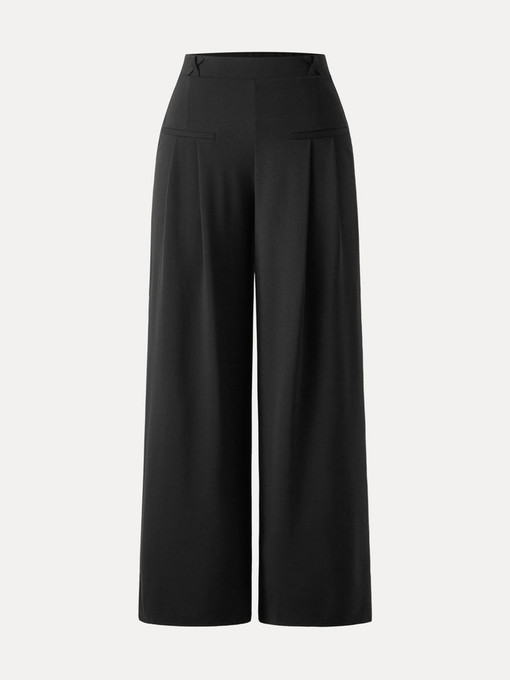 Drapey Bamboo Ponte Mid Rise Wide Leg Trouser with Pockets