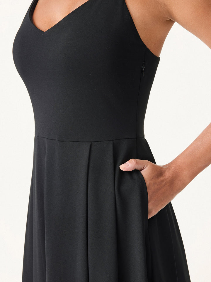 Bamboo Ponte V-neck Fit-and-flare Mini Brami Dress with Pockets