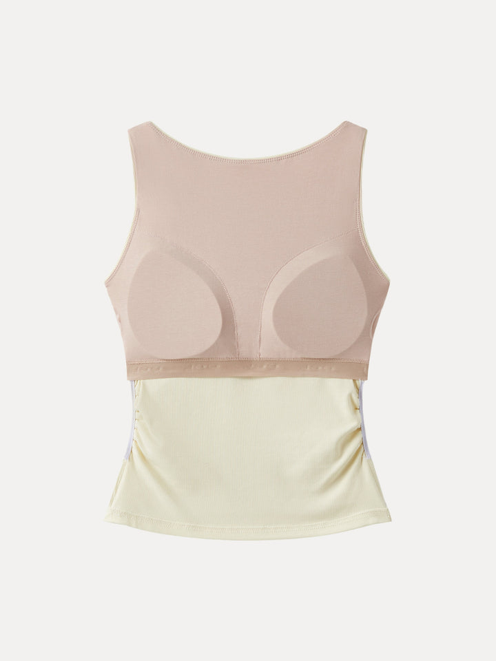 2Pcs Set Elastic Open Back Brami Tank & Flowy Side Ruched A-line Midi Skirt