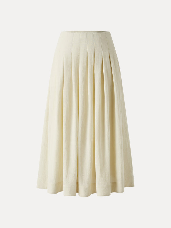 Wrinkle-free Cotton-linen Mid Rise Pleated Midi Skirt
