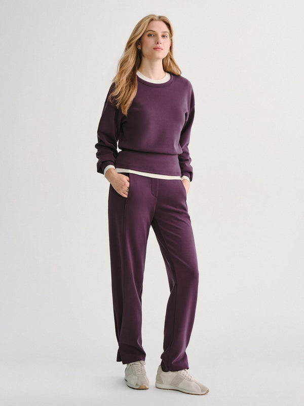 OGLmove 2Pcs Set MaxWarm Fleece Round Neck Long Sleeve Top & High-Rise Belted Wide-Leg Pants with Pockets