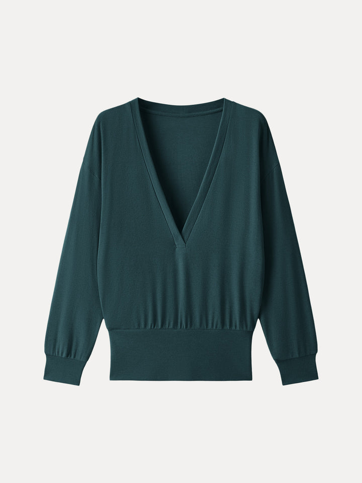 Lyocell Cashmere V-neck Drop Shoulder Top