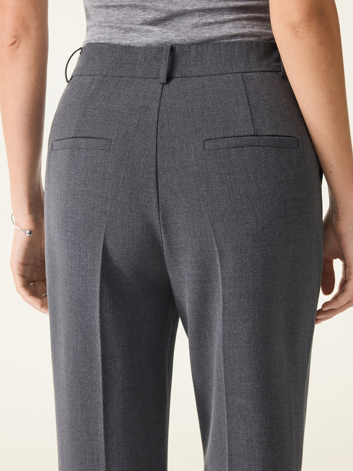 Mid Rise Straight Leg Creased Trousers with Pockets
