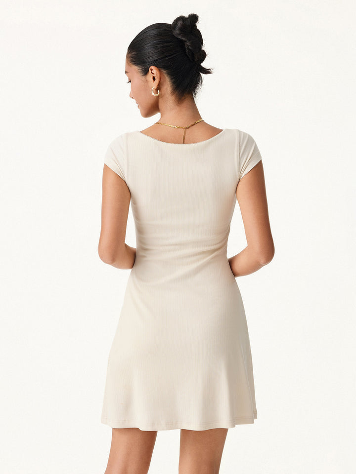 Stretch Cotton Pointelle Square Neck Cap Sleeve Mini Brami Dress