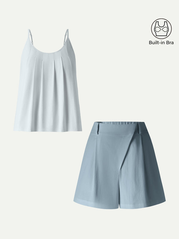 OGLmove 2Pcs Set Spaghetti Bra Tank & A-Line Shorts