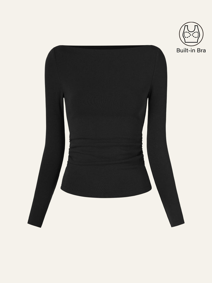 Modern Side Ruched Boatneck Brami Top Black XS