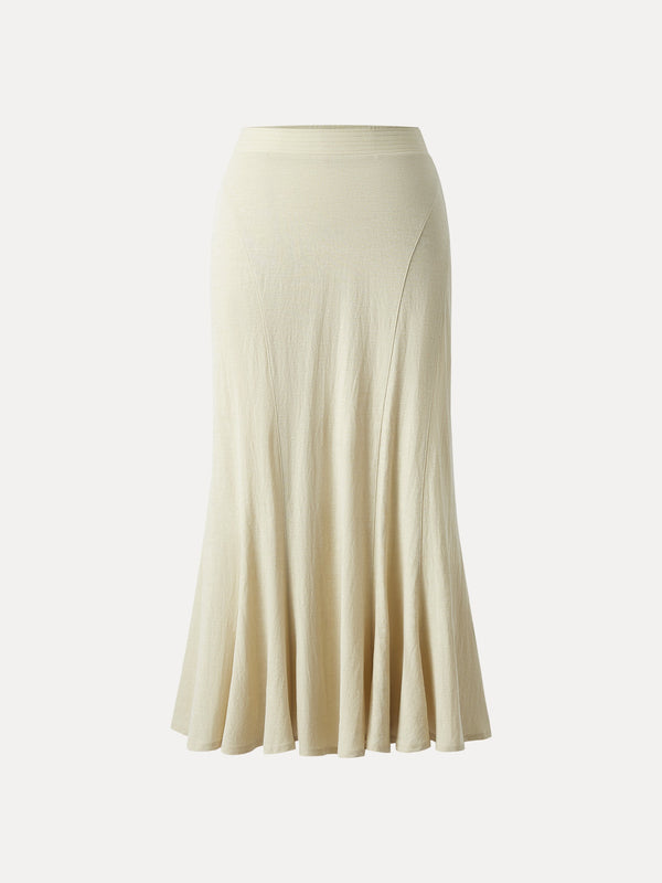Wrinkle-free Cotton-linen Pull-on Midi Skirt