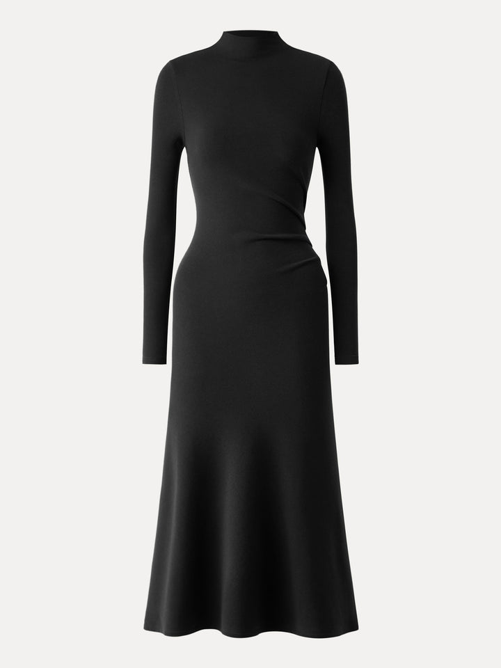 ProWarm Long Sleeves Mockneck Tucks Midi Dress