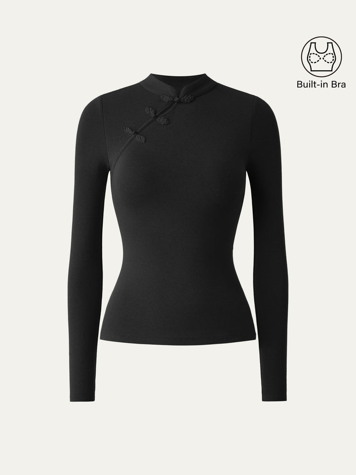 Mandarin Collar Asymmetric Frog Button Brami Top Limited Edition Black XS