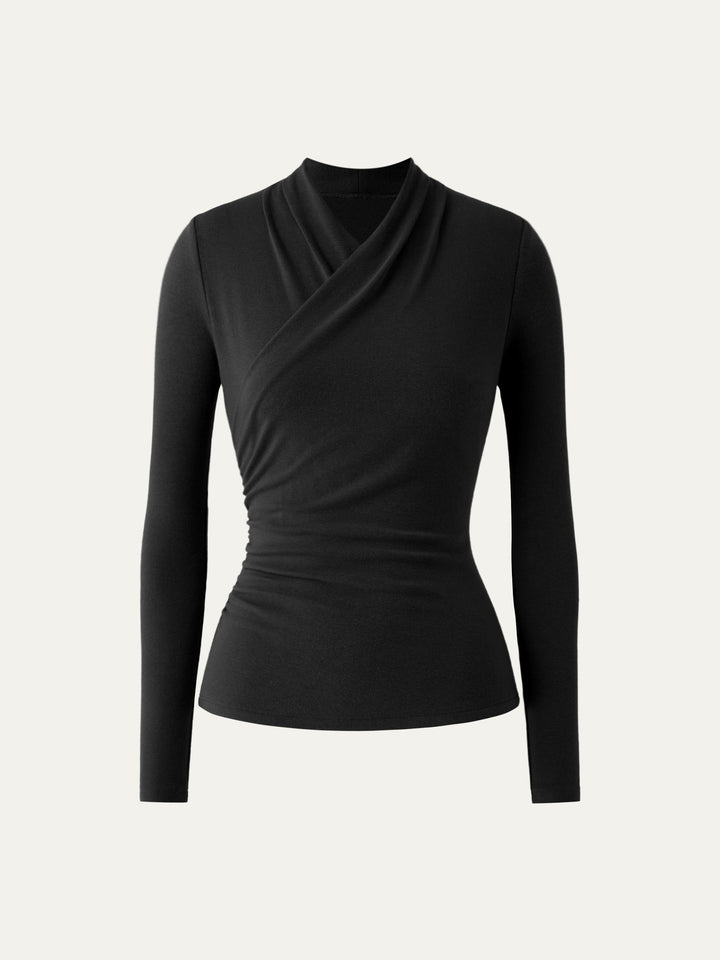 Surplice Long Sleeve Top Black XS