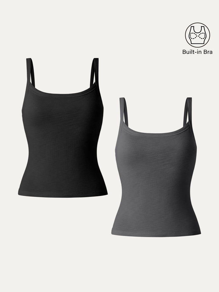 2Pcs Set Everyday Cotton Low Back New Airy Brami Tank Black/Charcoal XS