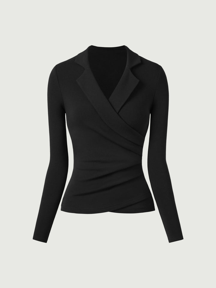 Collared Surplice Top Black XS