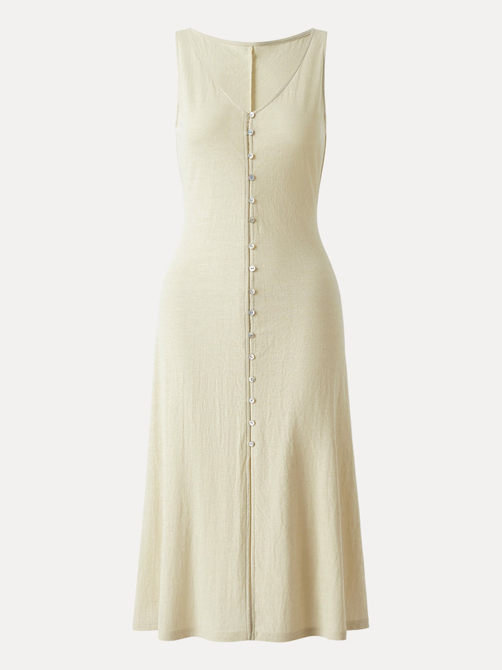 Multi-wear V-neck Button Front Midi Vest Dress