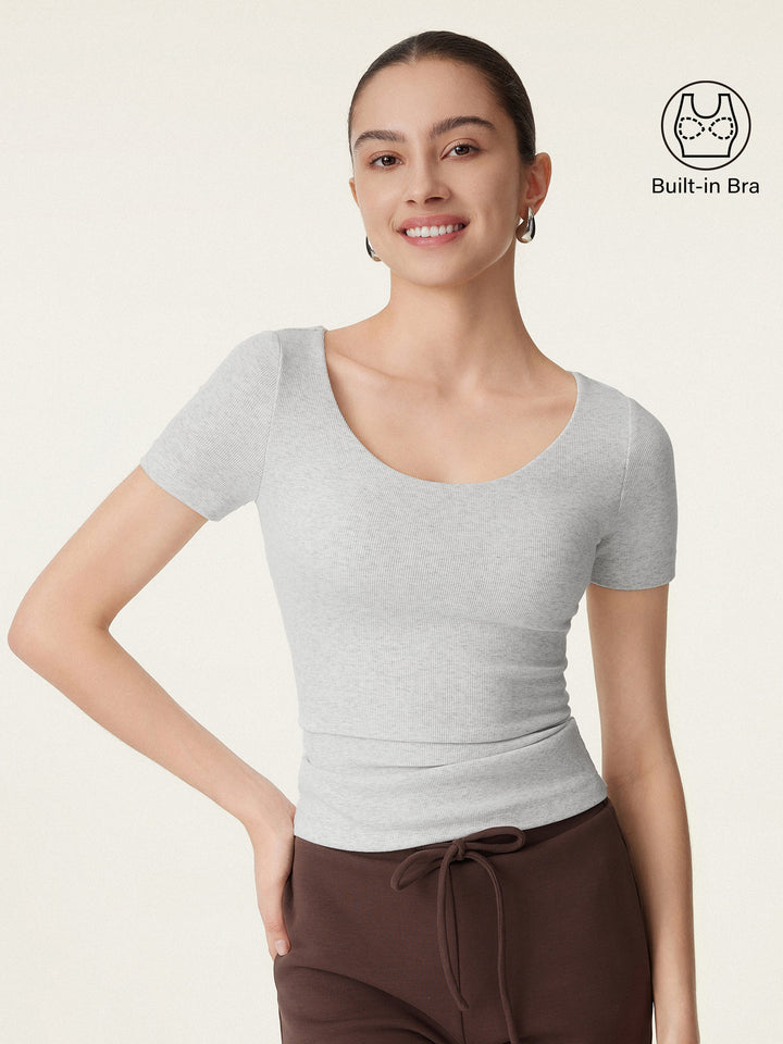 2Pcs Set Scoop Neck Short Sleeve Cotton New Airy Brami