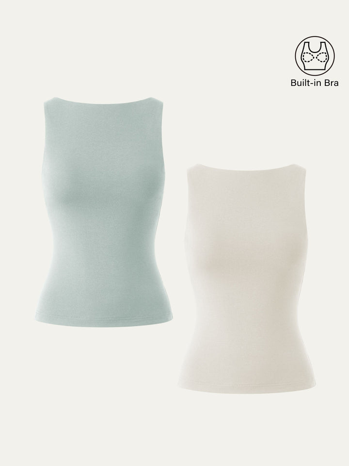 2Pcs Set Soft Boatneck New Airy Brami Tank Milk Cream/Light Azure XS