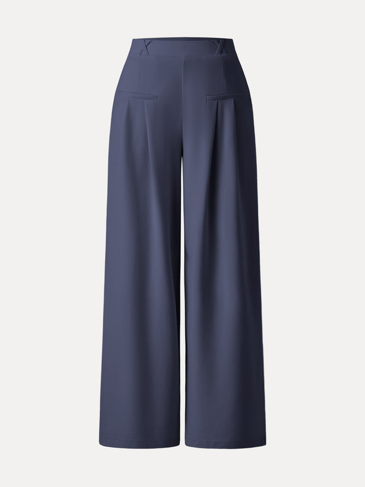 Drapey Bamboo Ponte Mid Rise Wide Leg Trouser with Pockets Regular Midnight Navy