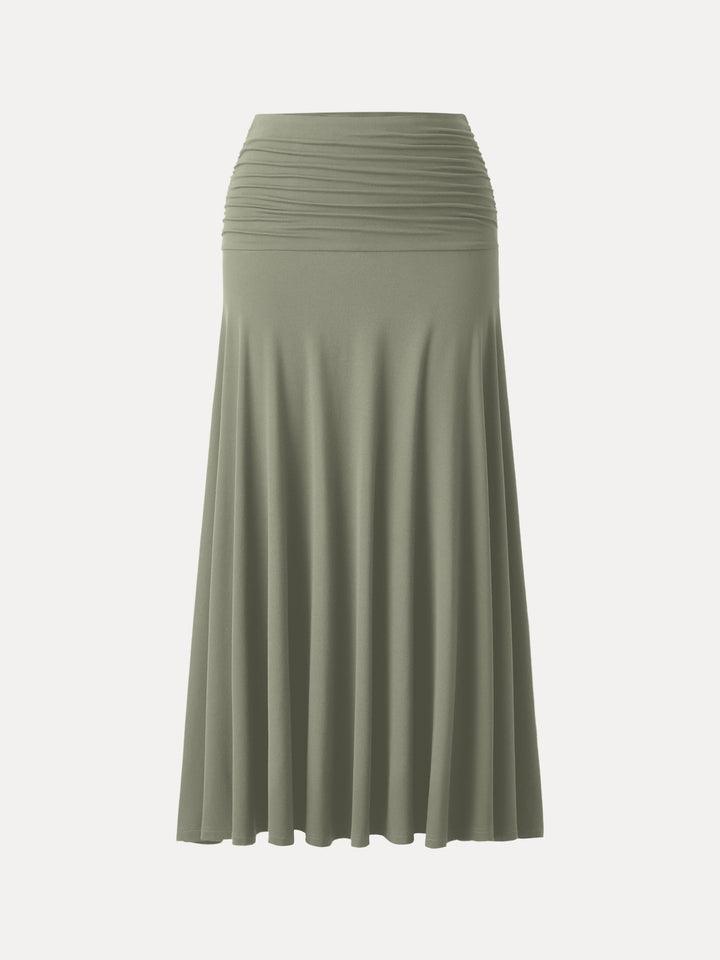Ultrasoft Mid Rise A-line Ruched Maxi Skirt Tate Olive XS