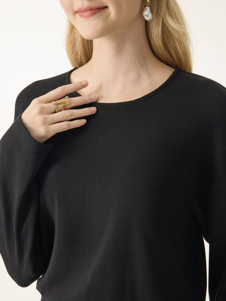 Round Neck Long Sleeve Surplice Hem Mini Dress