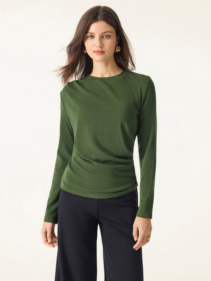 Light Warm Crewneck Tucked Top Moss Olive XS