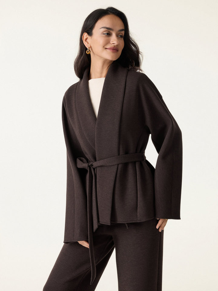 Timeless Shawl Neck Belted Outerwear with Pockets