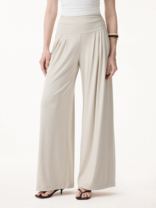 OGLmove Sandwashed Super Flowy Tucked Palazzo Pant with Pockets Regular Morning Mist