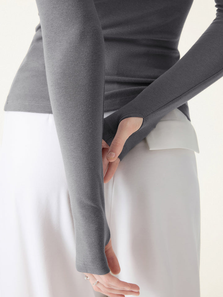 ProWarm Ruched Boatneck Long Sleeve Brami with Thumbholes