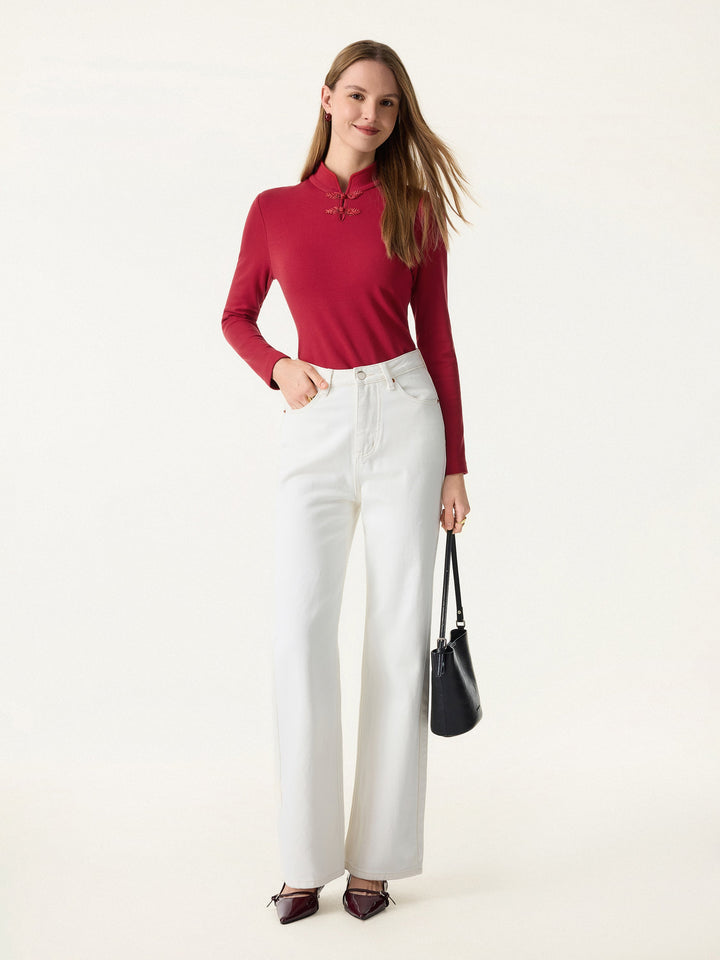 Mandarin Collar Long Sleeve Brami with Frog Buttons