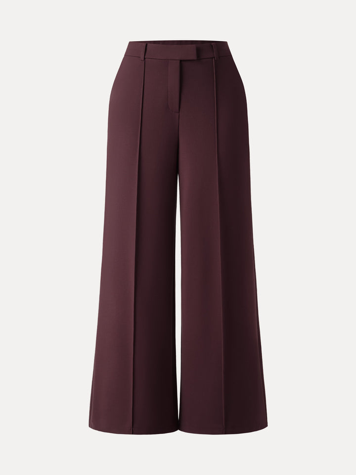 Everyday Mid Rise Wide Leg Trousers with Pockets Regular Dark Berry