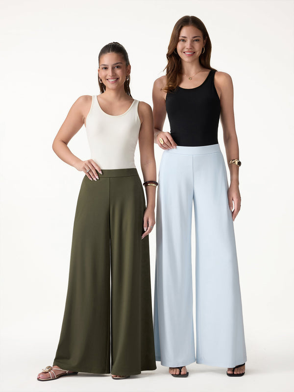 OGLmove Ponte Mid Rise Wide Leg Pants with Pockets