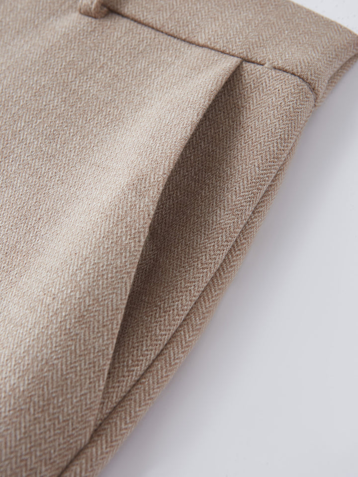 Herringbone Mid Rise Straight Leg Pants with Pockets