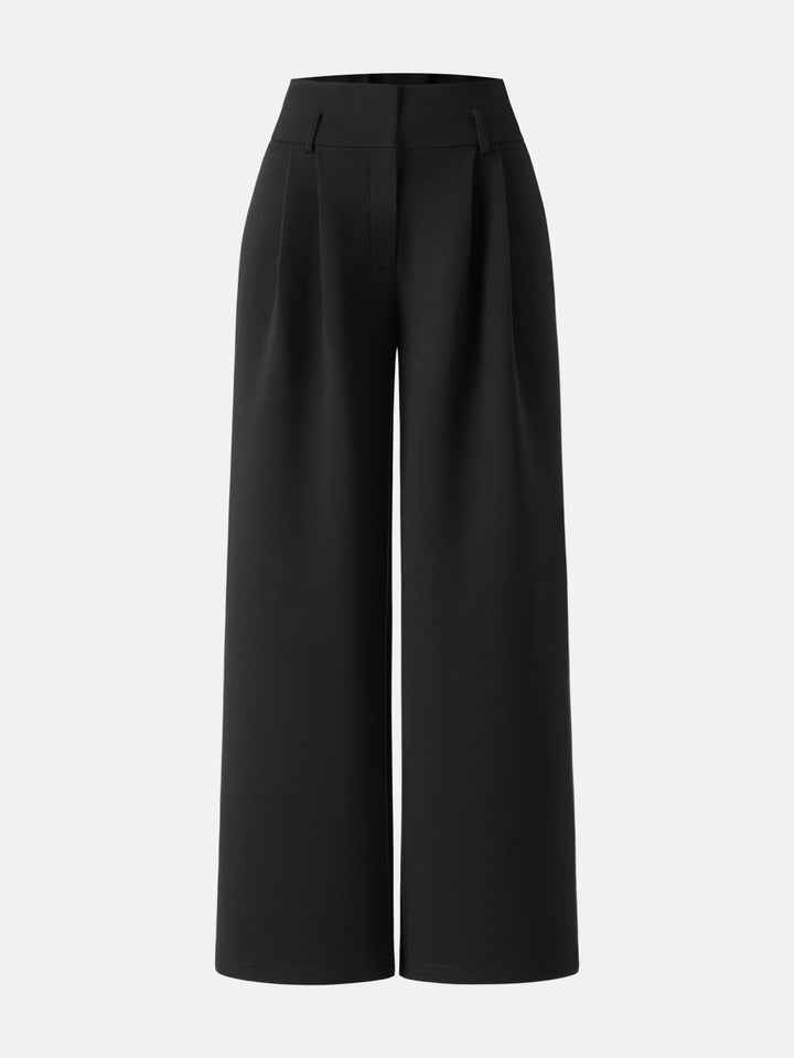 Cozy Warm High Rise Wide Leg Trousers with Pockets Regular Black