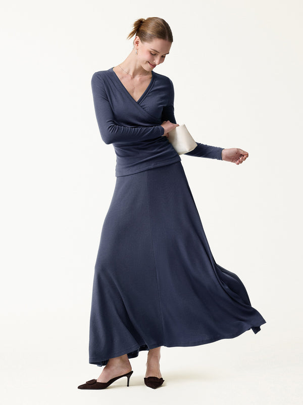 OGLmove LiteWarm Lyocell-Cashmere Blend Mid-Rise Umbrella Maxi Skirt