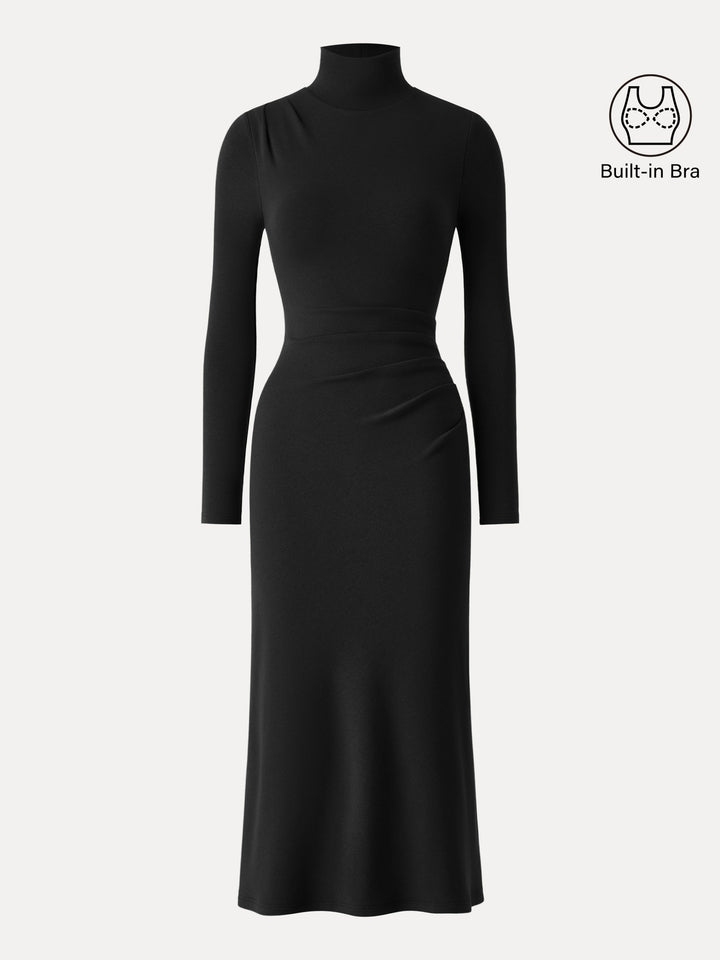 ProWarm Turtleneck Tucked Midi Brami Dress Black XS