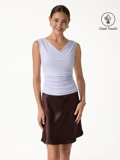 OGLmove CoolTouch Surplice Neck Gathered Waist Top Powder Lilac XS