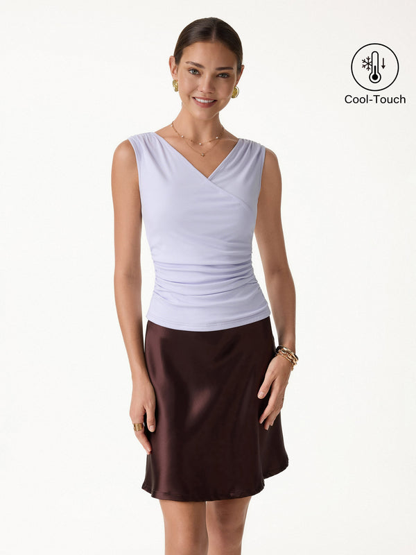 OGLmove CoolTouch Surplice Neck Gathered Waist Top Powder Lilac XS