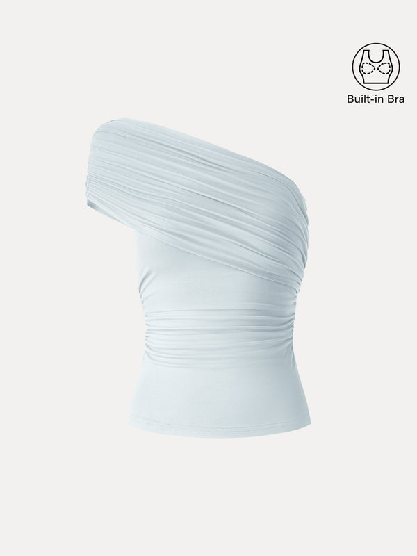OGLmove One Shoulder Gathered Bra Top Icy Whisper Blue XS