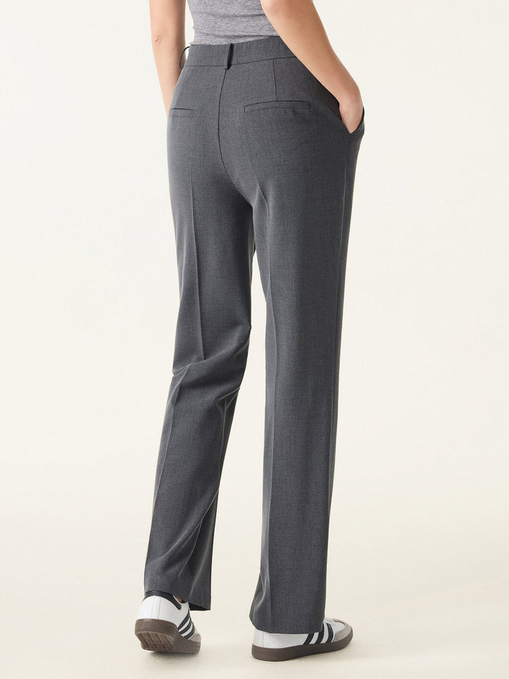 Mid Rise Straight Leg Creased Trousers with Pockets