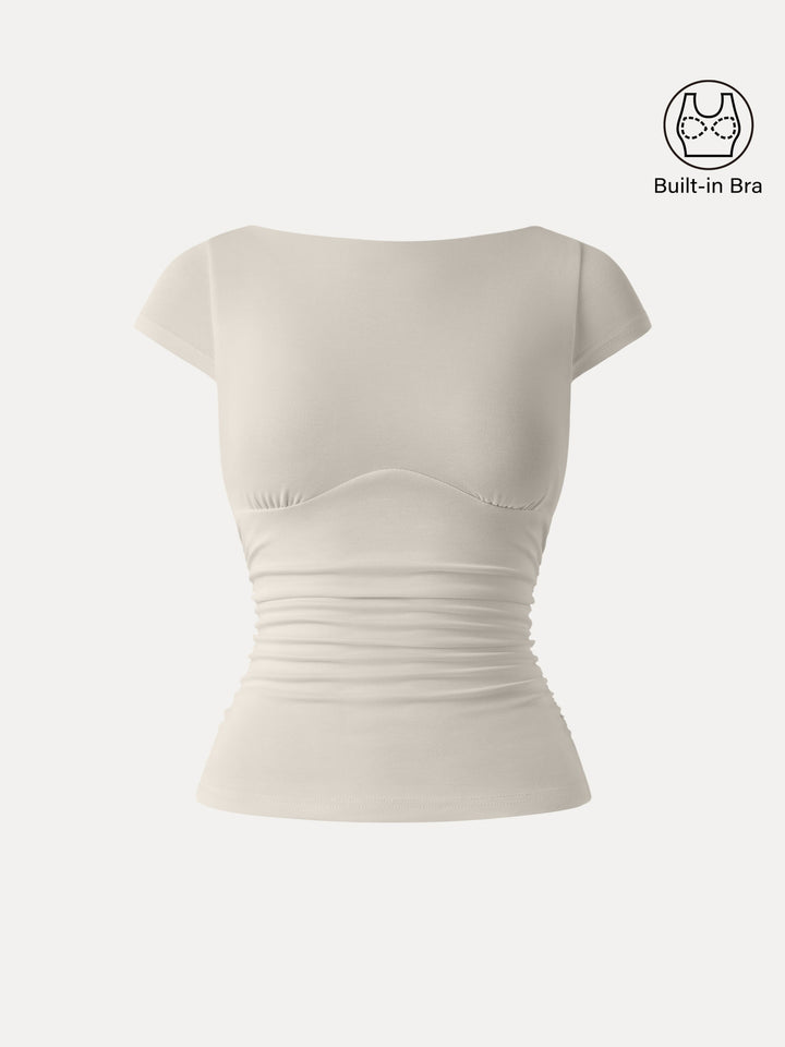 Sandwashed Boatneck Cap Sleeve Ruched Brami Morning Mist XS