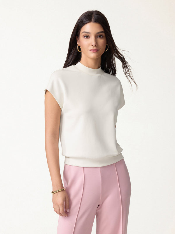 OGLmove Modal Spacer Knit Mock Neck Cap Sleeve Top Off White XXS