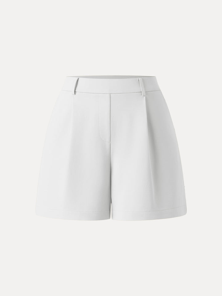 Mid Rise Smart Pleated Pull-on Shorts with Pockets White XS