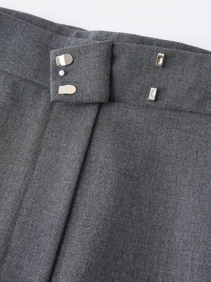 Double-Pleated Mid Rise Wide Leg Trousers