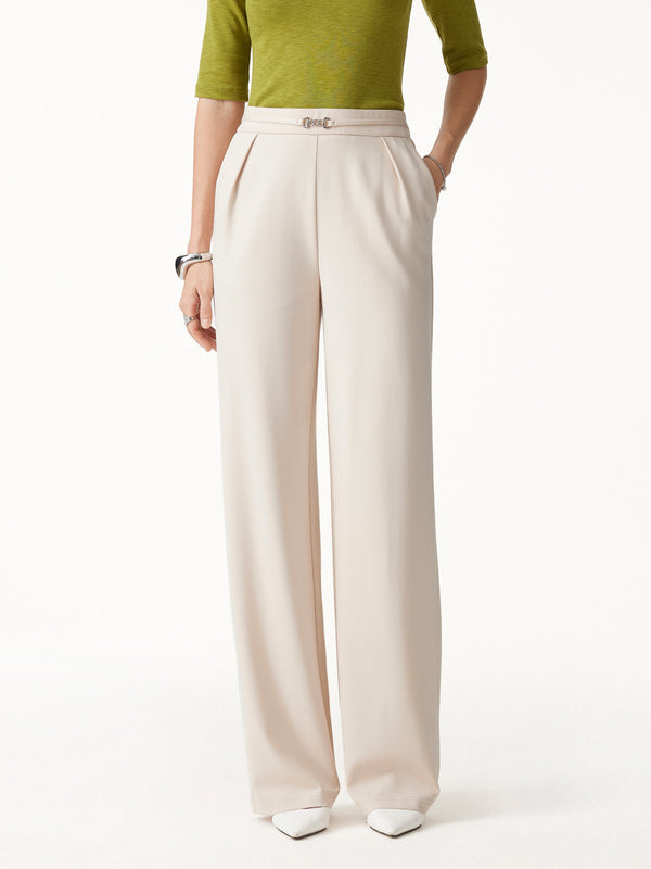 OGLmove Ponte High-Rise Wide-Leg Pants with Pockets Regular Fog Beige