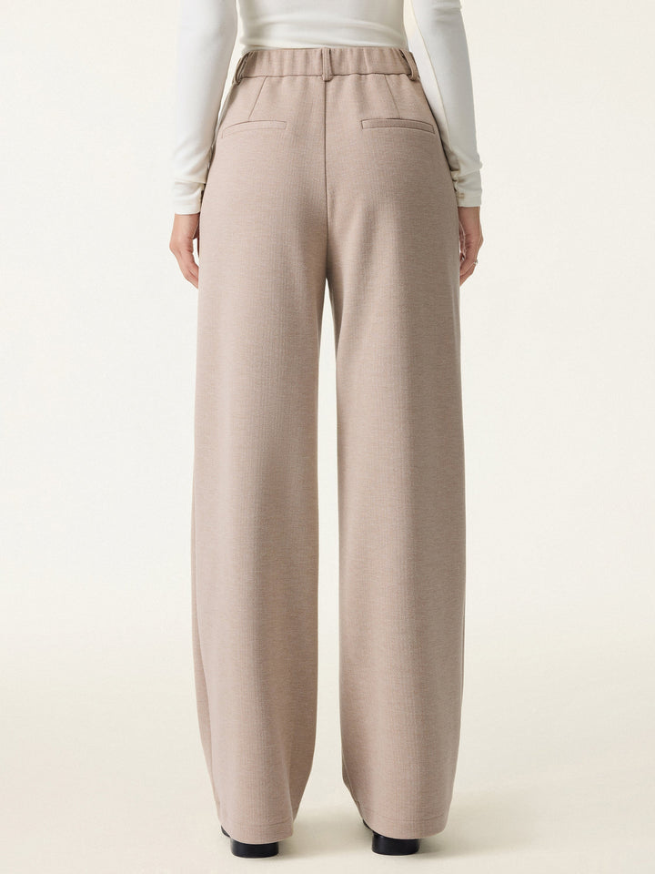Herringbone Mid Rise Straight Leg Pants with Pockets