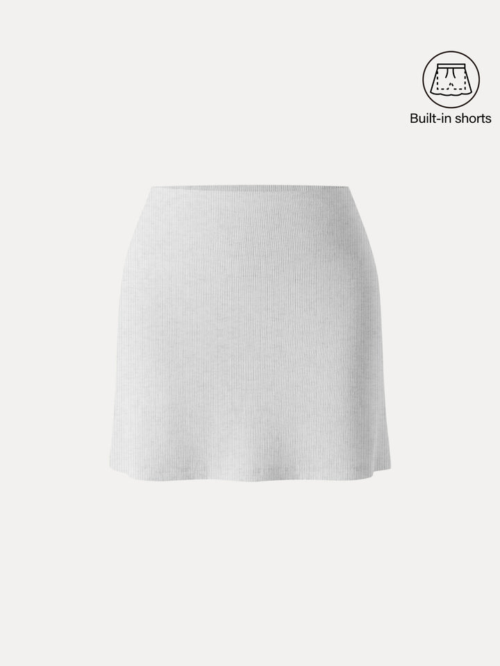 Stretch Cotton Pointelle A-line Mini Skirt with Built-in Shorts Heather Cloud White XS