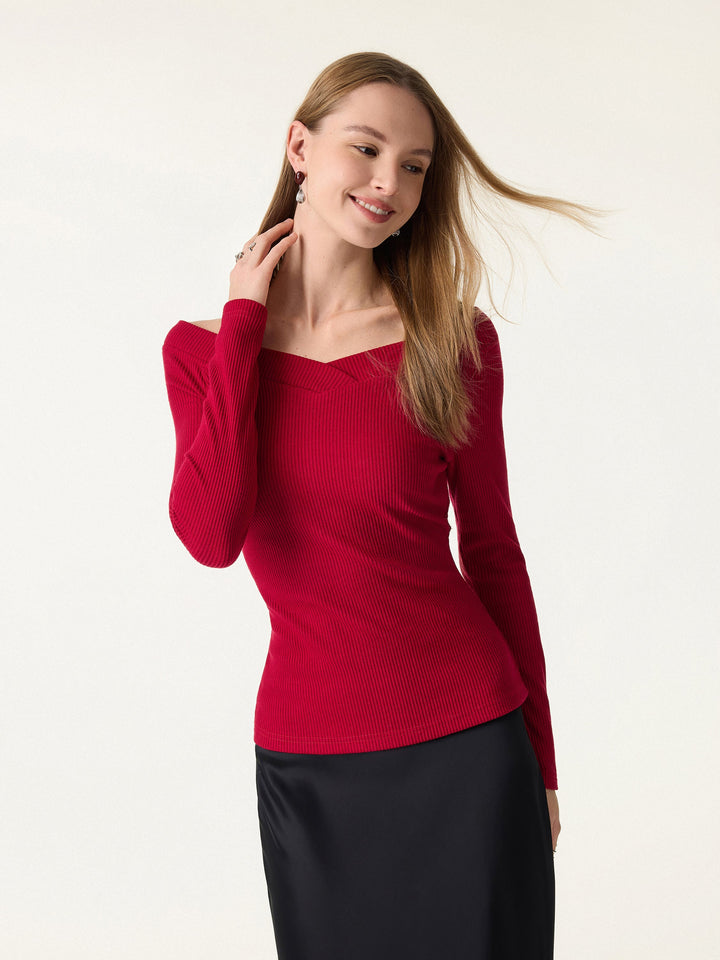 Non-Slip Ribbed Wide V-Neck Brami Top