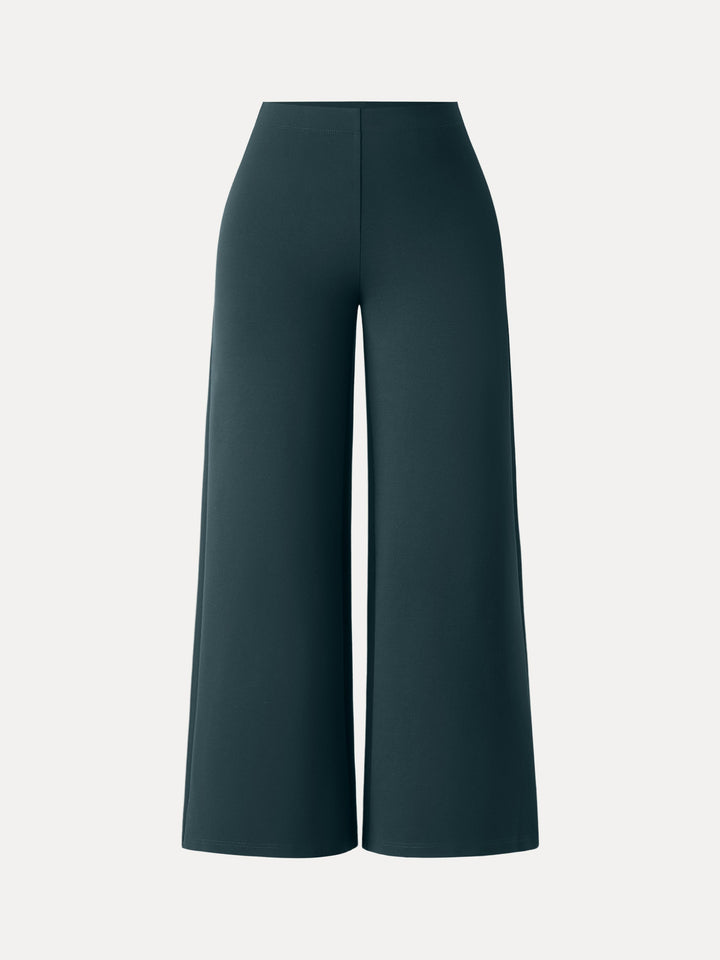 Tummy-Smooth Wide Leg Pull-on Pants with Pockets Petite Greenish Blue
